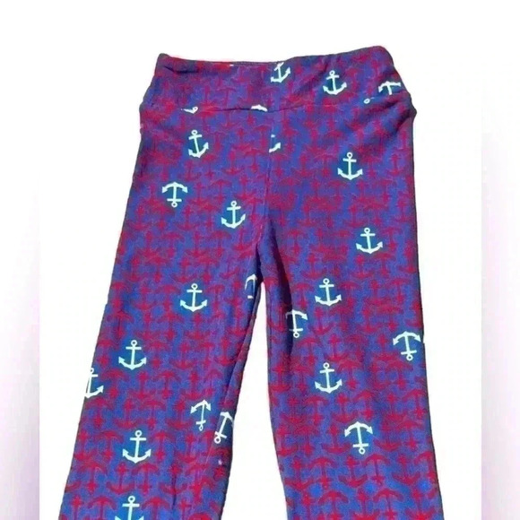 LuLaRoe Other - Lularoe kids L/Xl anchor leggings. Blue with red and white. Great nautical print